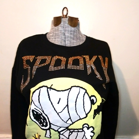 Peanuts Sparkly "Spooky" Mummy Snoopy & Woodstock Halloween Sweatshirt - Picture 2 of 10